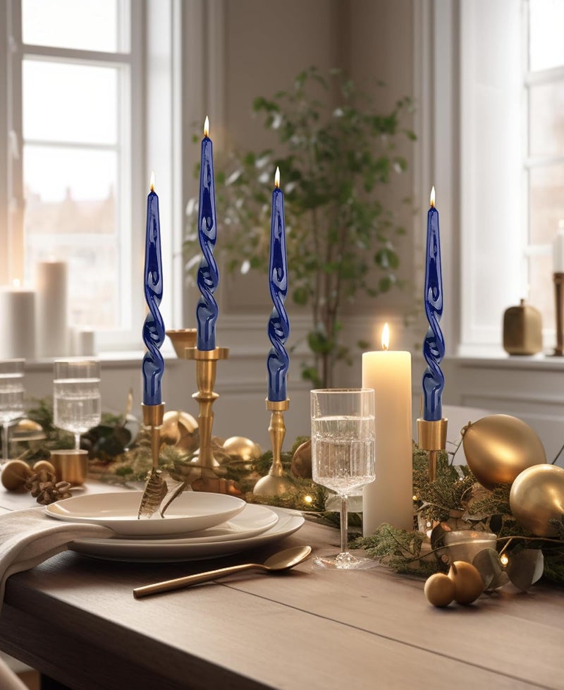 LPUSA Navy Spiral Taper Candles Twisted Candle Conical Stick Candles for Holiday Wedding Party Wax Unscented Dinner Candle Dripless,Christmas Gift10inch,4pcs(Navy-A) - Image 5